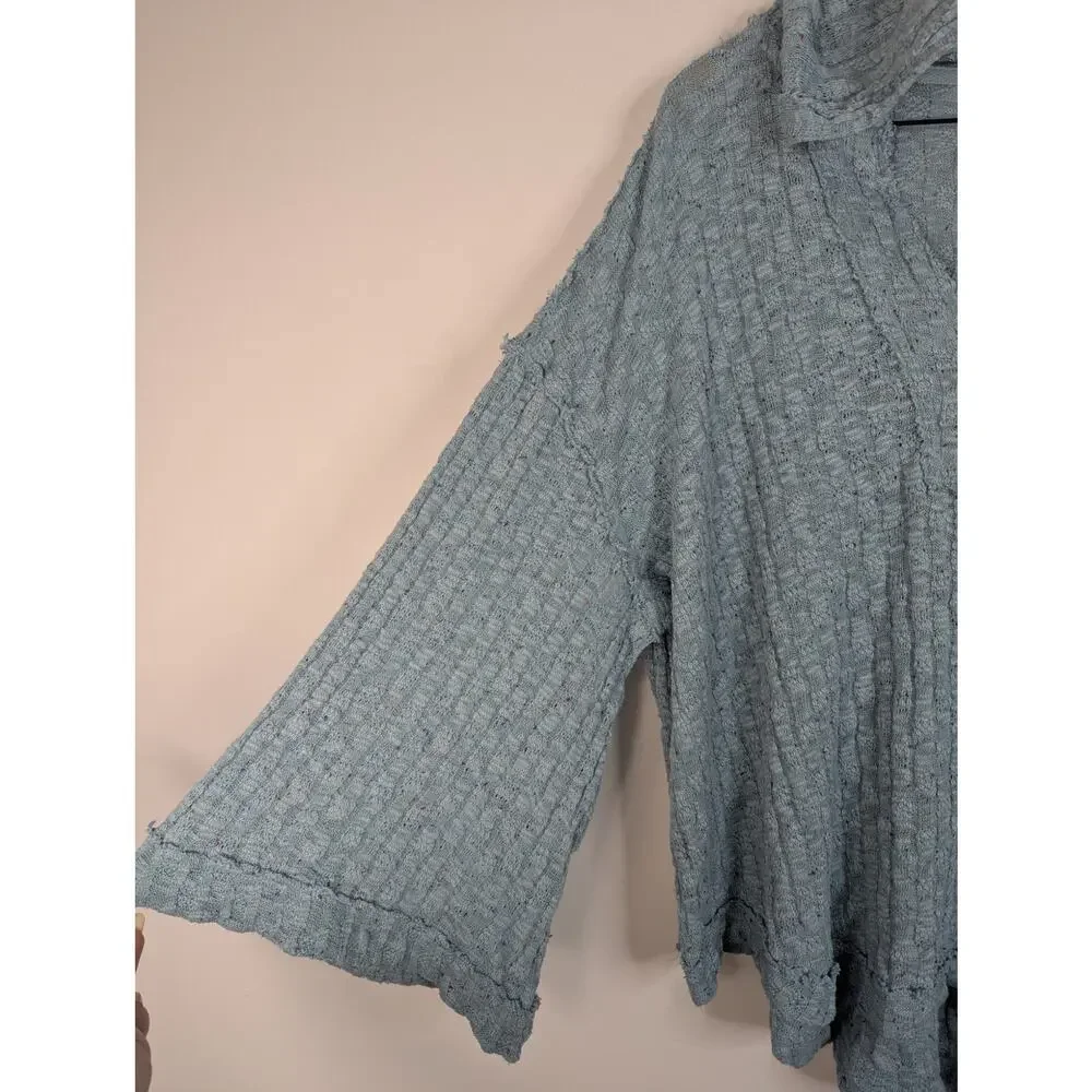 Free People Baja Babe Hacci Oversized Bell Sleeve Hooded Textured Knit Top